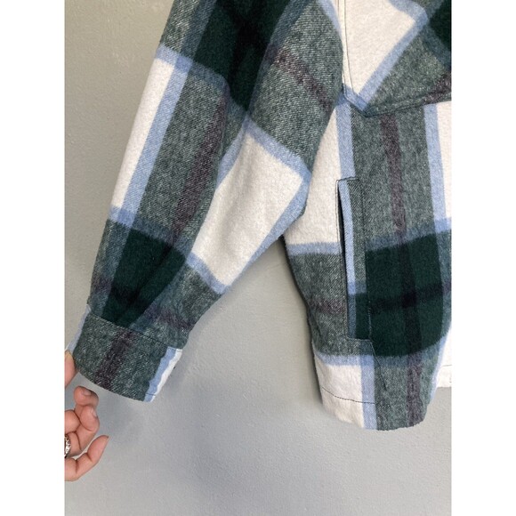 ZARA Oversize Plaid Shacket Wool Blend Jacket Women M Green White Flannel Layer - Picture 10 of 16